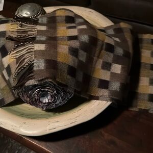Men’s cashmere black and brown plaid scarf approximately 5ft long